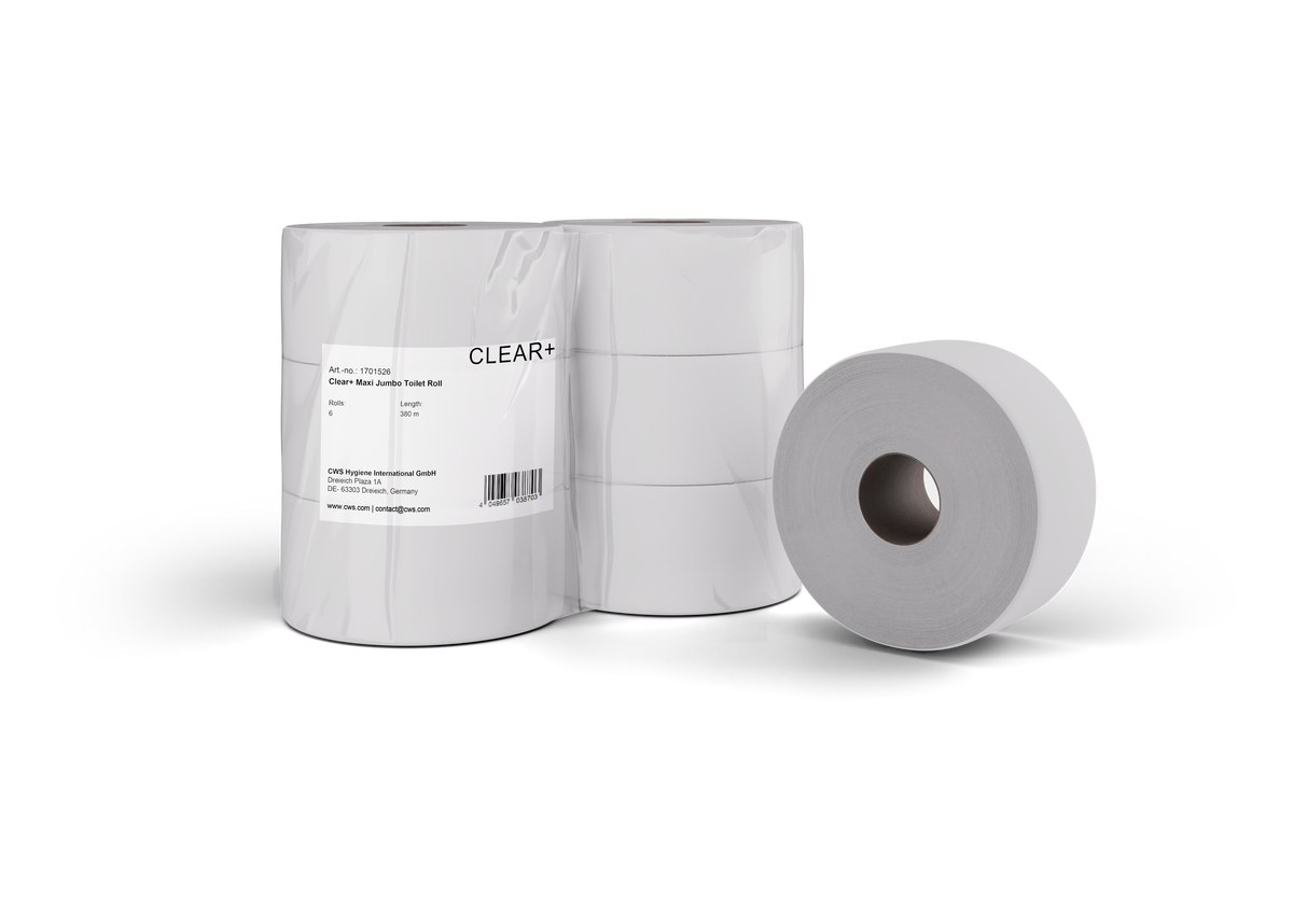 CLEAR+ Toilettenpapier Maxi Jumbo-Rollen, 2-lagig 380m