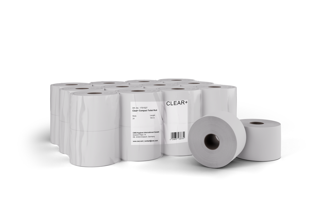 CLEAR+ Toilettenpapier Kompakt-Rollen, 2-lagig 100 m