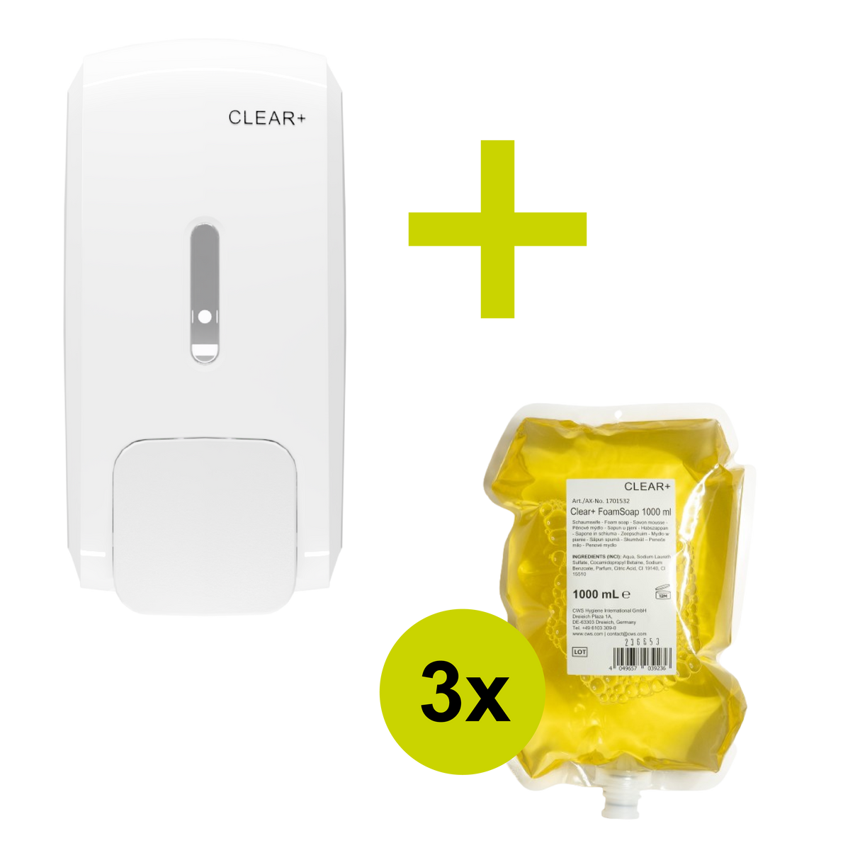 CLEAR+ Aktionsset | 3x Schaumseife + gratis Seifenspender